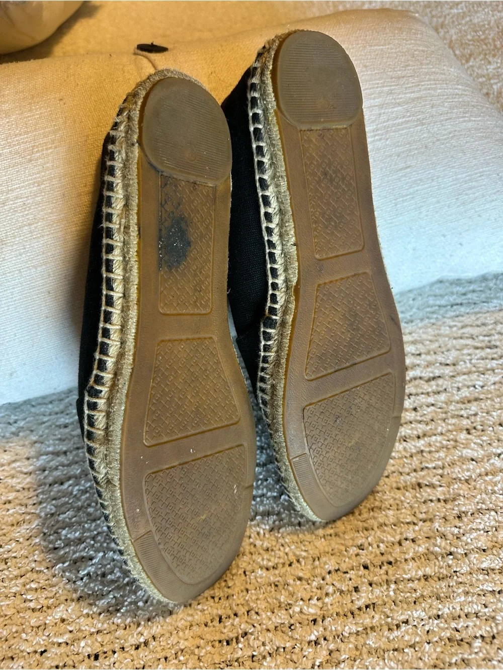 Tory Burch Black Canvas Espadrille Loafers with Gold Logo Medallion